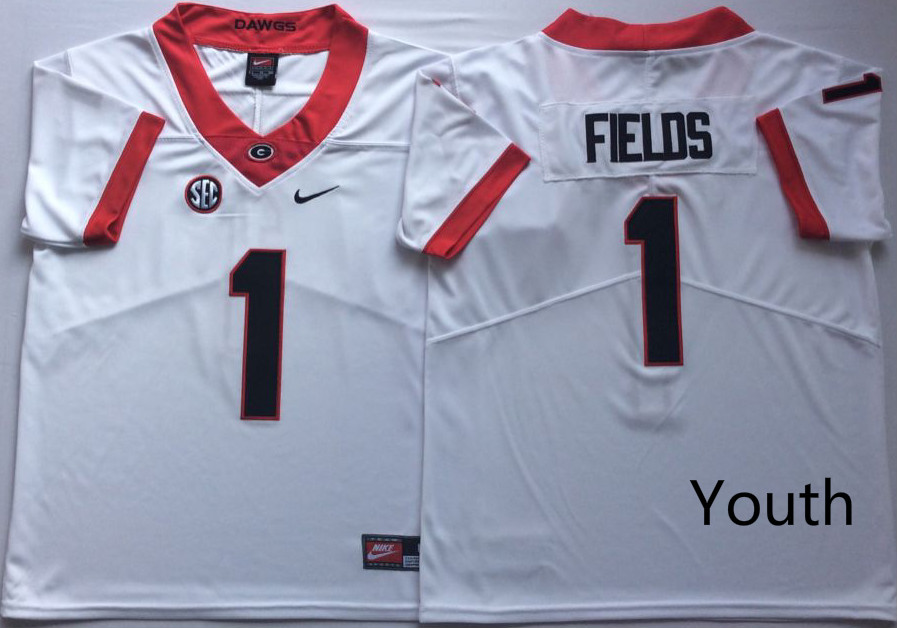 Youth Georgia Bulldogs 1 Fields White Nike NCAA Jerseys